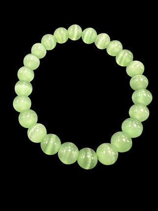 Spring Green Fiber Optic Cat's Eye Bracelet | 8mm Beads