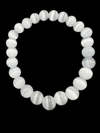 Ice Blue Fiber Optic Cat's Eye Bracelet | 8mm Beads