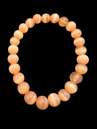 Peach Fiber Optic Cat's Eye Bracelet | 8mm Beads