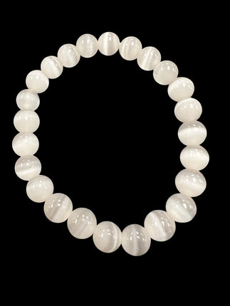 Smoky White Fiber Optic Cat's Eye Bracelet | 8mm Beads