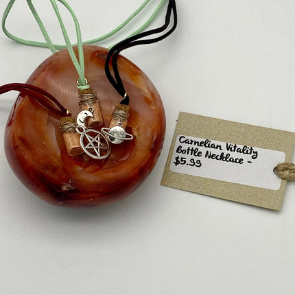Gemstone Bottle Necklace with charm - Raven's Cauldron