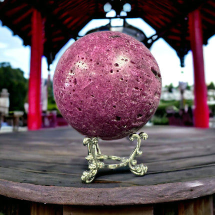 Honeycomb Ruby Sphere - Handcarved - Lab Created Ruby - Raven's Cauldron