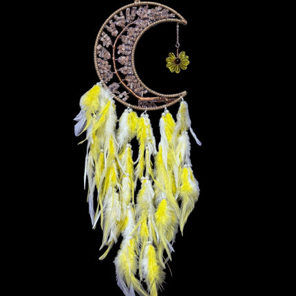 Yellow Citrine Moon Dreamcatcher - with Citrine Chips - Raven's Cauldron