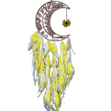 Yellow Citrine Moon Dreamcatcher - with Citrine Chips - Raven's Cauldron