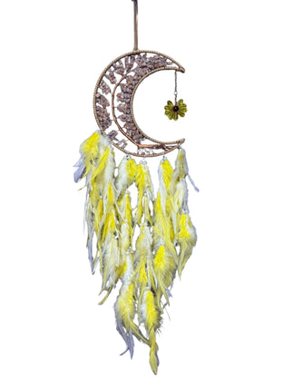 Yellow Citrine Moon Dreamcatcher - with Citrine Chips - Raven's Cauldron