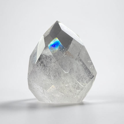 Natural Clear Quartz faceted flame crystal weighing 169 grams with polished finish and beautiful clarity from Raven's Cauldron, Delaware, OH