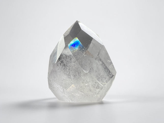 Natural Clear Quartz faceted flame crystal weighing 169 grams with polished finish and beautiful clarity from Raven's Cauldron, Delaware, OH