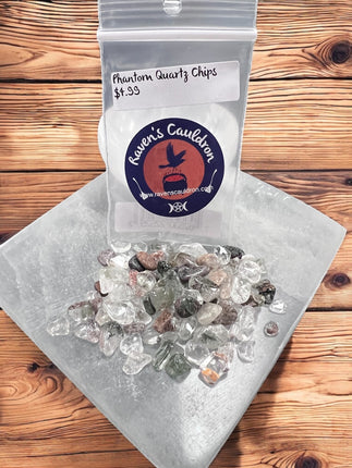 1 ounce bag Phantom Quartz Chips - Raven's Cauldron - 6 N Sandusky St. Delaware, OH 43015