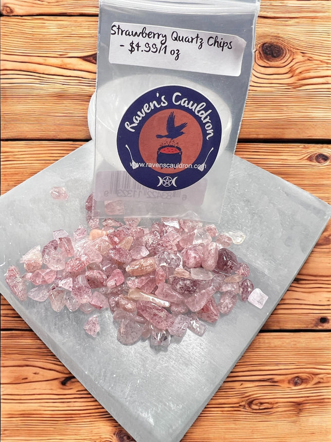 1 ounce Strawberry Quartz Chips - Raven's Cauldron 6 N Sandusky St. Delaware, OH 43015