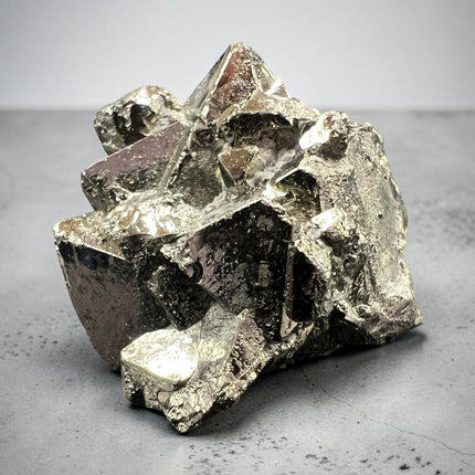 Geometric Pyrite crystal specimen from Huanzala Mine Peru in magnification box – Raven's Cauldron, Delaware, OH