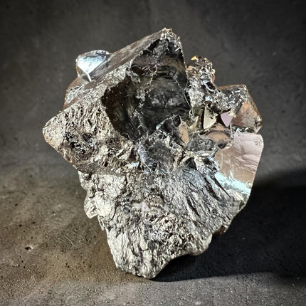 Geometric Pyrite crystal specimen from Huanzala Mine Peru in magnification box – Raven's Cauldron, Delaware, OH