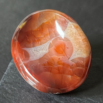 Carnelian crystal bowl hand carved polished orange stone 244 grams charging dish for crystals and jewelry, Raven's Cauldron, 6 N Sandusky St, Delaware, OH