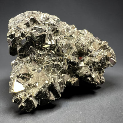 Rare geometric Pyrite crystal specimen from Huanzala Mine Peru in clear magnification display box with sharp metallic cubic formations, 25.19 grams – Raven's Cauldron, Delaware, OH