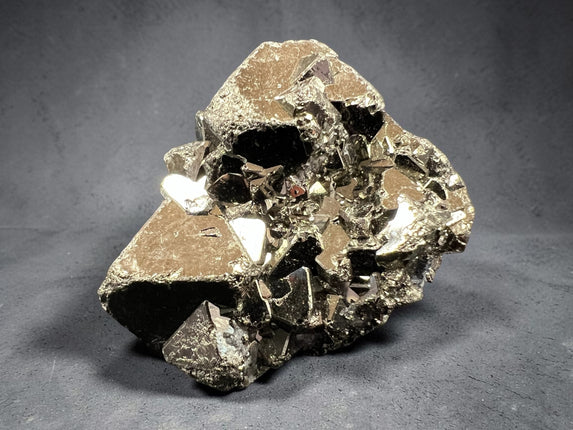 Rare geometric Pyrite crystal specimen from Huanzala Mine Peru in magnification display box – Raven’s Cauldron, Delaware, OH