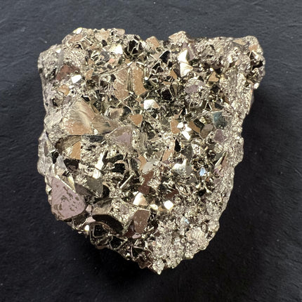 28 gram geometric Pyrite crystal specimen from Huanzala Mine Peru in clear magnification display box with metallic cubic crystal formation - Raven’s Cauldron, Delaware, OH
