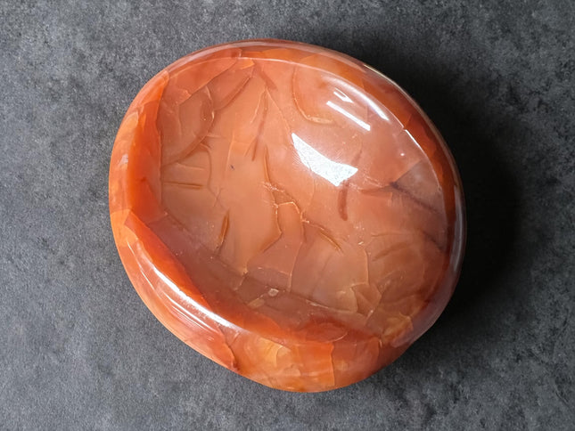 Carnelian crystal bowl hand carved polished orange stone energy dish 338 grams Raven’s Cauldron, 6 N Sandusky St, Delaware, OH