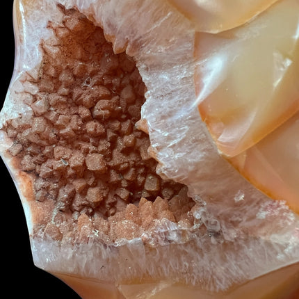 Polished Carnelian Flame with natural druzy crystal pocket weighing 370 grams measuring approximately 4 x 2.5 x 1.75 inches – Raven's Cauldron, Delaware, OH