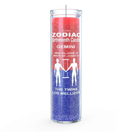 Zodiac-themed candle for Gemini on a white background