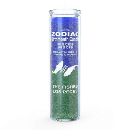 Zodiac candle for Pisces with blue and green colors on a white background