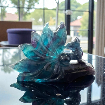 Rainbow Fluorite Nine-Tail Fox Carving – 388g