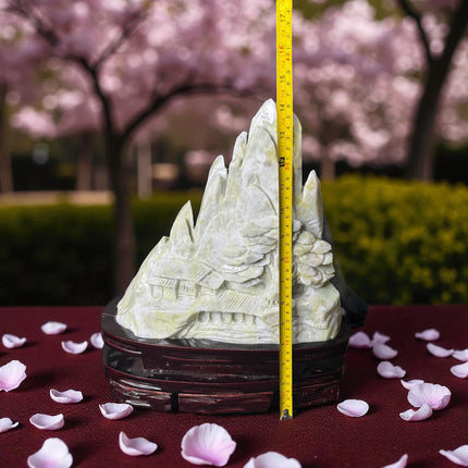 Xiu Jade Asian Village Carving – 14.2 lb Sculpture with Wood Stand