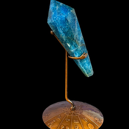 Blue Apatite Scepter with Metal Zodiac Stand - 6 N Sandusky St.  Delaware, OH. 43015