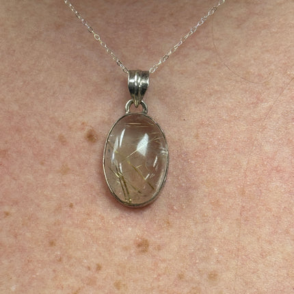 Golden Rutilated Quartz Necklace, Gold Rutile Quartz Pendant