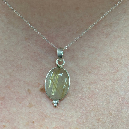 Golden Rutilated Quartz Necklace, Gold Rutile Quartz Pendant