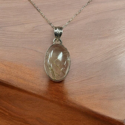 Golden Rutilated Quartz Necklace, Gold Rutile Quartz Pendant