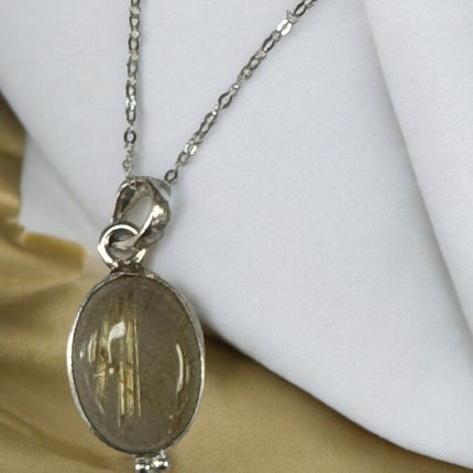 Golden Rutilated Quartz Necklace, Gold Rutile Quartz Pendant