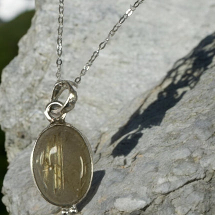 Golden Rutilated Quartz Necklace, Gold Rutile Quartz Pendant