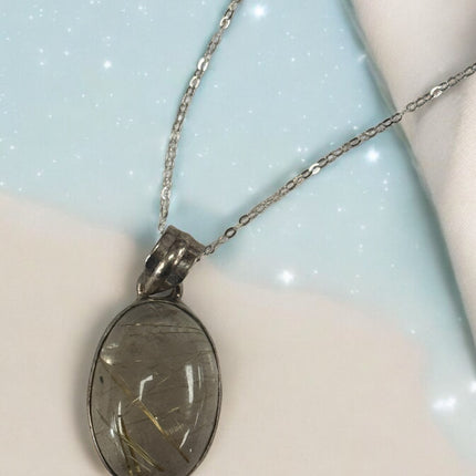 Golden Rutilated Quartz Necklace, Gold Rutile Quartz Pendant