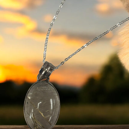 Golden Rutilated Quartz Necklace, Gold Rutile Quartz Pendant