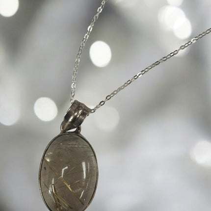 Golden Rutilated Quartz Necklace, Gold Rutile Quartz Pendant