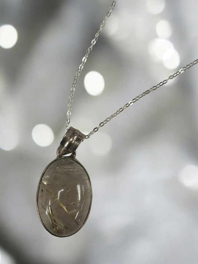 Golden Rutilated Quartz Necklace, Gold Rutile Quartz Pendant