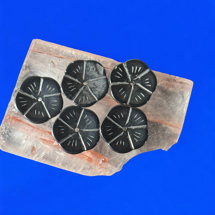 3/4 inch polished Hematite flower for jewelry making and metaphysical decor – Raven's Cauldron, 6 N Sandusky St, Delaware, OH 43015