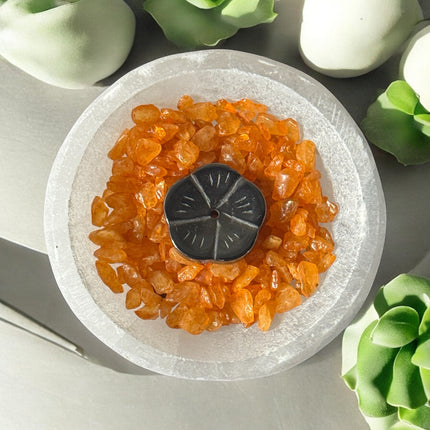 3/4 inch polished Hematite flower for jewelry making and metaphysical decor – Raven's Cauldron, 6 N Sandusky St, Delaware, OH 43015