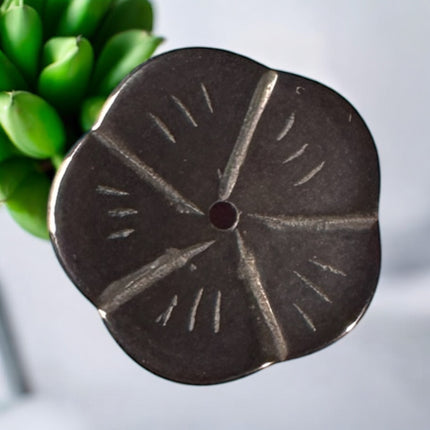 3/4 inch polished Hematite flower for jewelry making and metaphysical decor – Raven's Cauldron, 6 N Sandusky St, Delaware, OH 43015