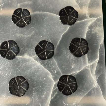 3/4 inch polished Hematite flower for jewelry making and metaphysical decor – Raven's Cauldron, 6 N Sandusky St, Delaware, OH 43015