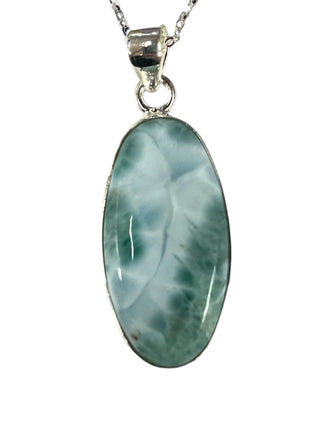 Larimar Pendant Necklace with Sterling Silver Chain – Natural Caribbean Blue Larimar Stone Crystal Jewelry