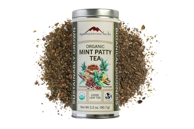 Mint Patty Herbal Tea – Loose leaf blend with green rooibos, peppermint, cacao, and vanilla, Raven's Cauldron, 6 N. Sandusky St, Delaware, OH 43015