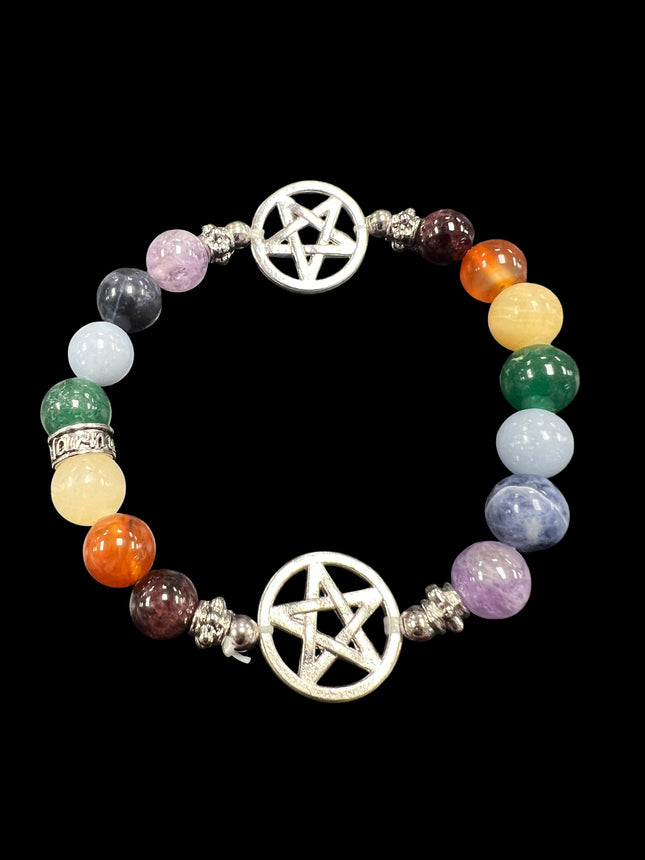 Chakra Stones with Pentagram Bracelet | 8mm Beads