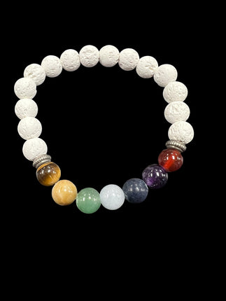 Chakra Stones with White Lava Stone Bracelet | 8mm Beads