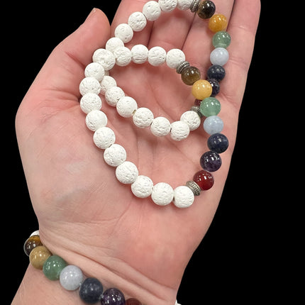 Chakra Stones with White Lava Stone Bracelet | 8mm Beads