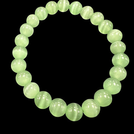 Spring Green Fiber Optic Cat's Eye Bracelet | 8mm Beads