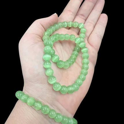Spring Green Fiber Optic Cat's Eye Bracelet | 8mm Beads