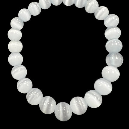 Ice Blue Fiber Optic Cat's Eye Bracelet | 8mm Beads