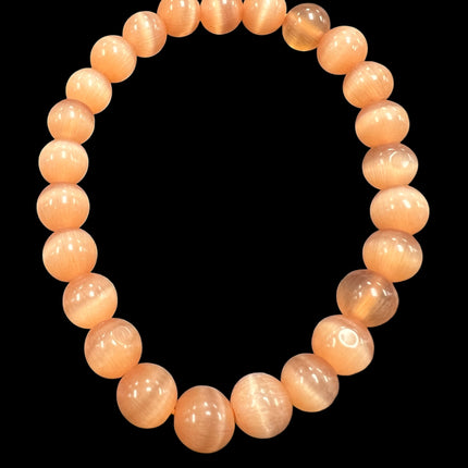 Peach Fiber Optic Cat's Eye Bracelet | 8mm Beads