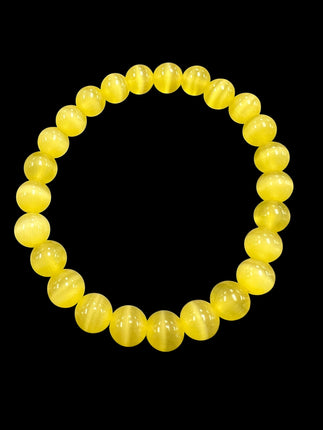 Yellow Fiber Optic Cat's Eye Bracelet | 8mm Beads