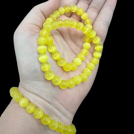 Yellow Fiber Optic Cat's Eye Bracelet | 8mm Beads